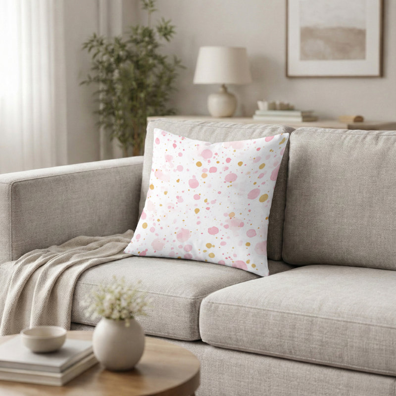Coussin décoratif abstrait - coussin moderne rose et doré, H 18 po x l 18 po
