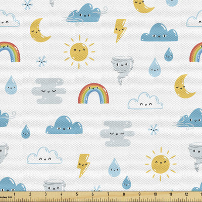 Scot Funny Weather Clouds Moon Rainbow Fabric