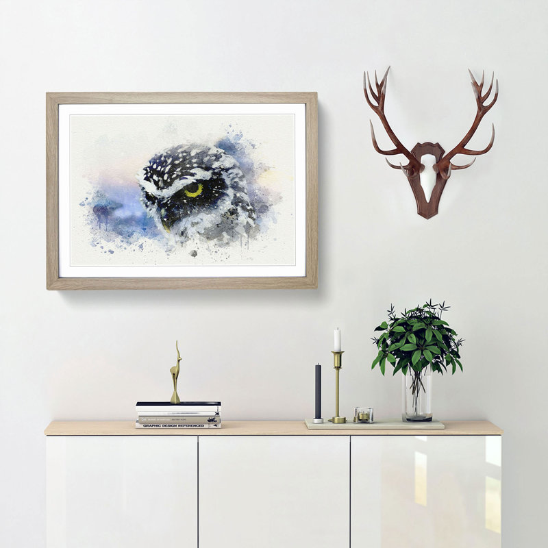 Owl in Nepal in Abstract - Picture Frame Graphic Art Print, Oak Framed, 48cm H x 65cm W x 2cm D