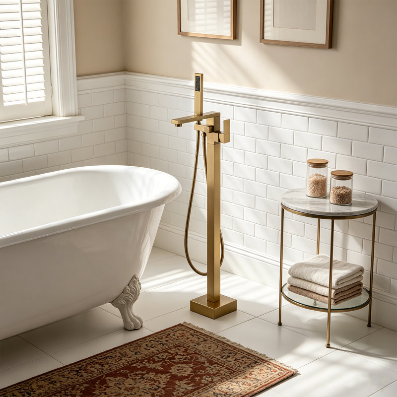 Robinet de baignoire sur pied en laiton avec douche à main WOWOW, Or brossé
