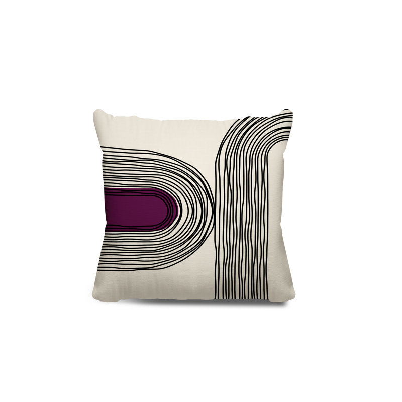 Coussin décoratif réversible intérieur / extérieur Cassie, H 19 po x l 19 po, Mauve / crème / noir