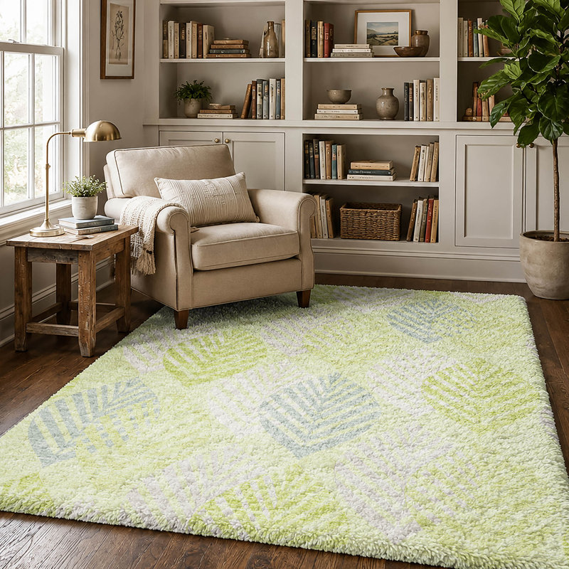 Tapis Dream Shag ADS744 de qualité supérieure, lavable à la machine et à motif floral, Aloès, 10' x 14'
