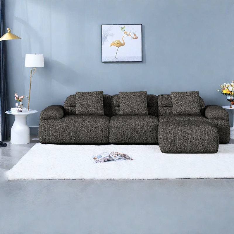 Canapé de coin à compression, en velours côtelé gris foncé, forme moderne en L pour la maison, Grey