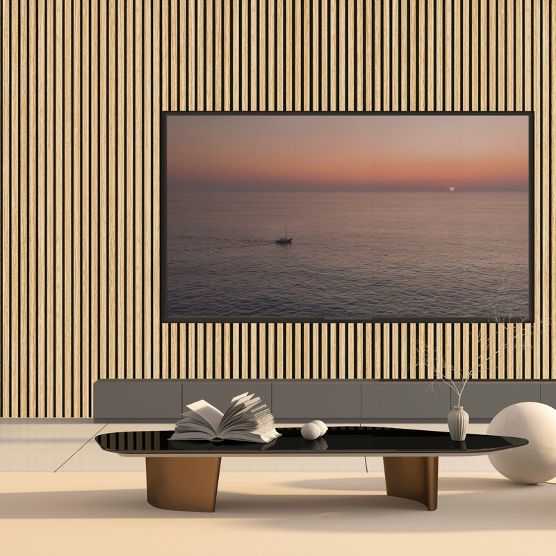 4 panneaux muraux en bois acoustique L 94,5 po x l 7,9 po, panneaux de lattes décoratives insonorisées 3D pour le mur et le plafond (20,73 pieds carrés / caisson)