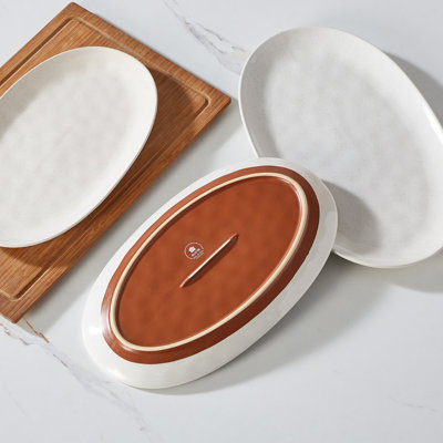 3 piece oval stoneware serving platter set,16in/14.7in/13.5in