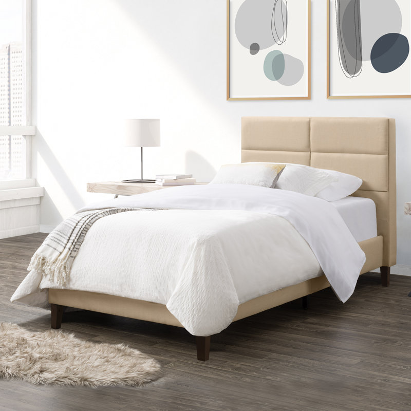 Upholstered Platform Bed, Twin/Single, Cream