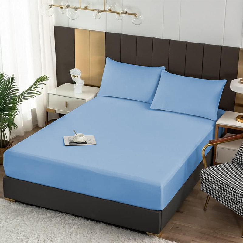 Ultra Soft 200 Thread Count Microfiber Fitted Sheet, Light Blue, Double (4'6)