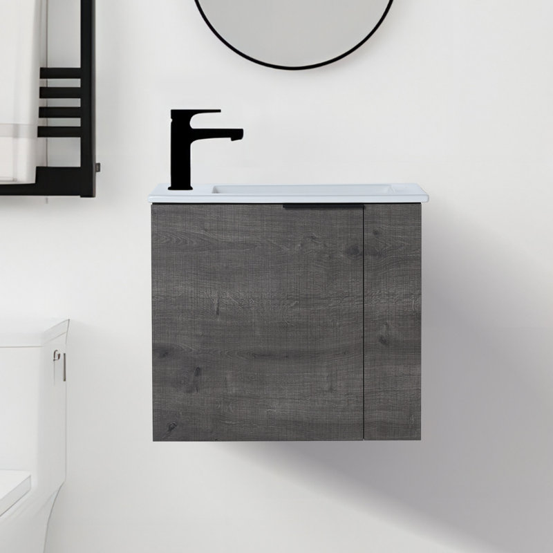 Meuble-lavabo simple mural 22 po avec plateau en céramique Tepui, gris