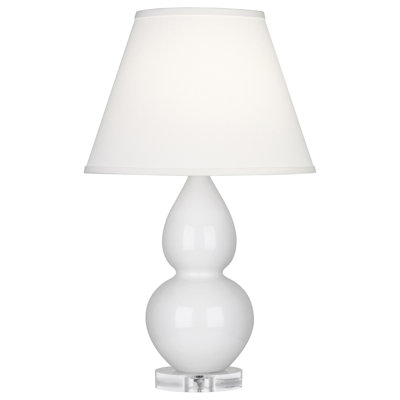 Double Gourd Accent Lamp in Lily Glazed Ceramic with Lucite Base & Pearl Dupioni Fabric Shade