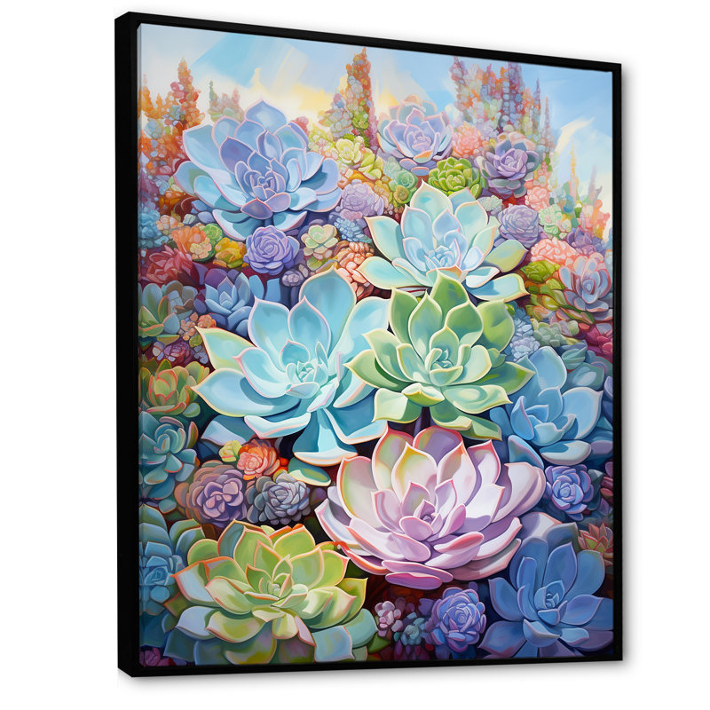 Reproduction sur toile de fleurs douces et grasses, Cadre flottant noir, H 32 po x l 16 po x P 1 po