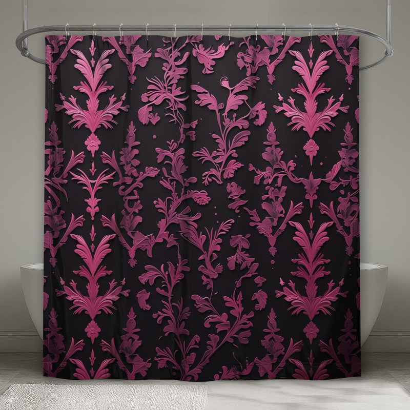 Rideaux de douche roses en damas à motif floral extra longs, 70in W x 93in H