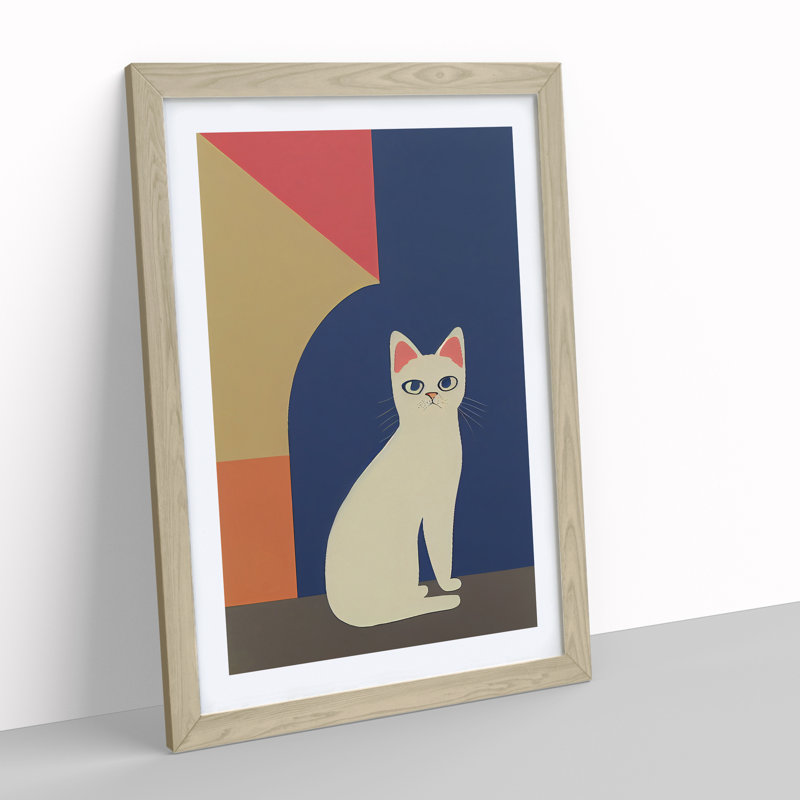 Clever Cat - Single Picture Frame Print, 34cm H x 25cm W x 2cm D, Oak