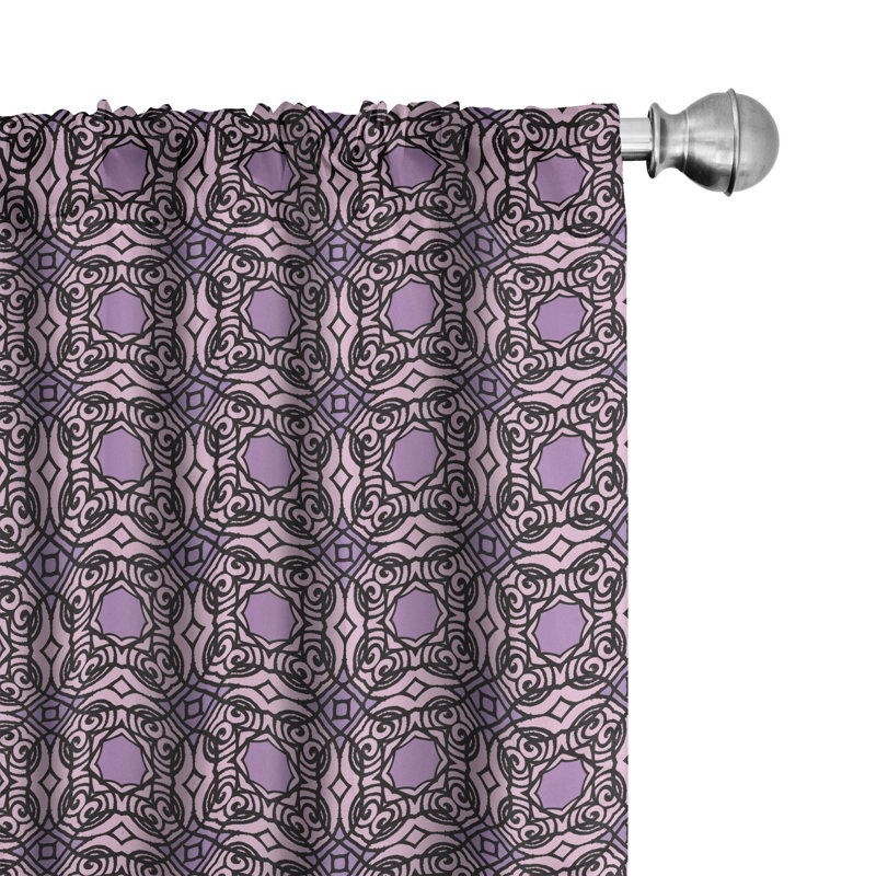 East Urban Home Art Deco 4-Panel Curtains, Curvy Edged Squares, Pale Pink Lavender, 56" W x 84" L