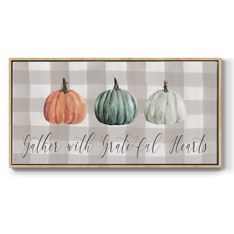 Gather With Grateful Hearts- Framed Gallery Wrapped Canvas -Ready to Hang, 25" H x 49" W, Natural
