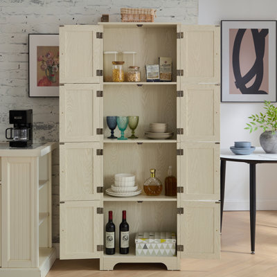 Armoire de rangement haute 72,4 "avec 8 portes et 4 tablettes, bibliothèque, salon, cuisine, salle à manger, armoire de rangement autoportante, WHI