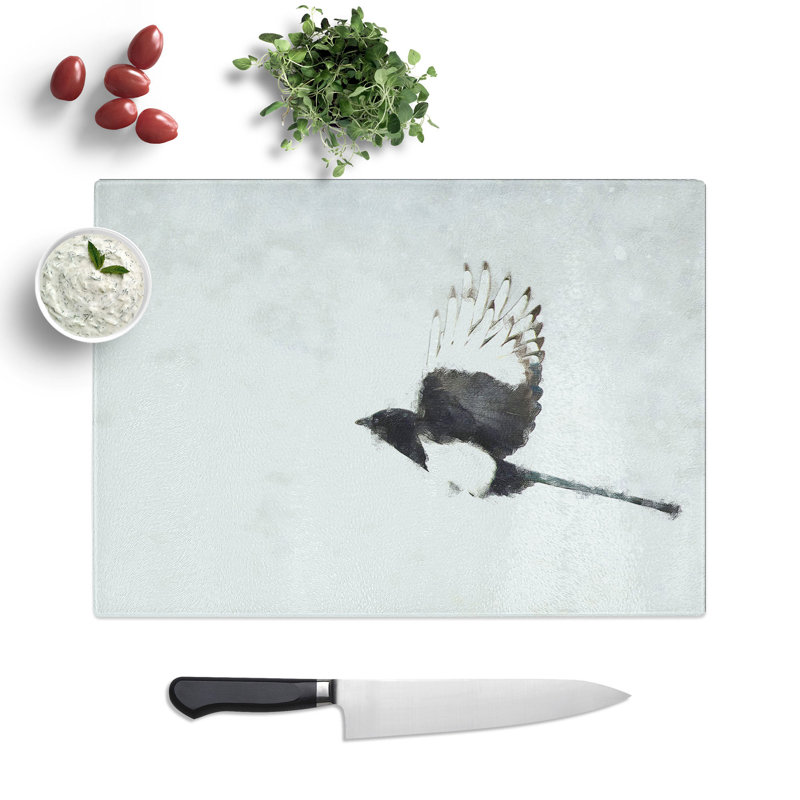 Tempered Glass Magpie in Flight Chopping Board, 20 cm x 28.5 cm