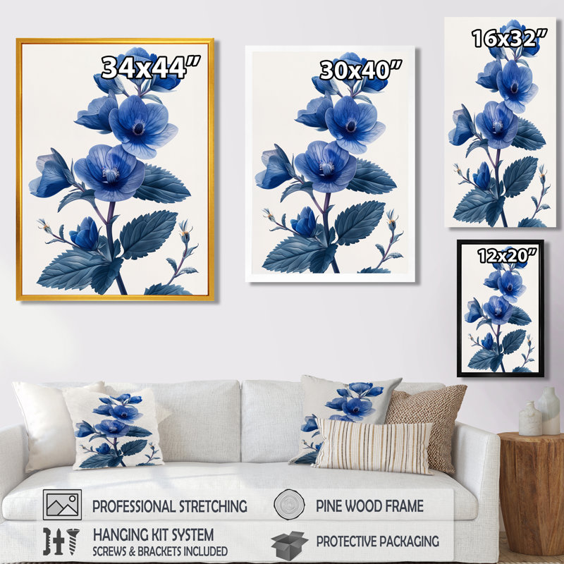 Décoration murale fleur de cerisier bleu bleu V - fleur de cerisier, Cadre flottant brun, H 34 po x l 44 po x P 1,5 po