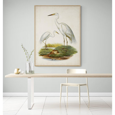 «Silas», reproduction d'affiche d'oiseaux blancs rétro, cadeau animal rétro pour idée de grand-père, affiche d'oiseaux d'eau blancs, art mural de chalet antique Lake