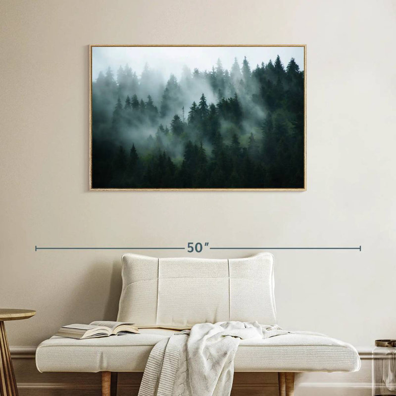 Forêt de sapins brumeux, Cadre flottant en bois naturel, 43 po x 29 po