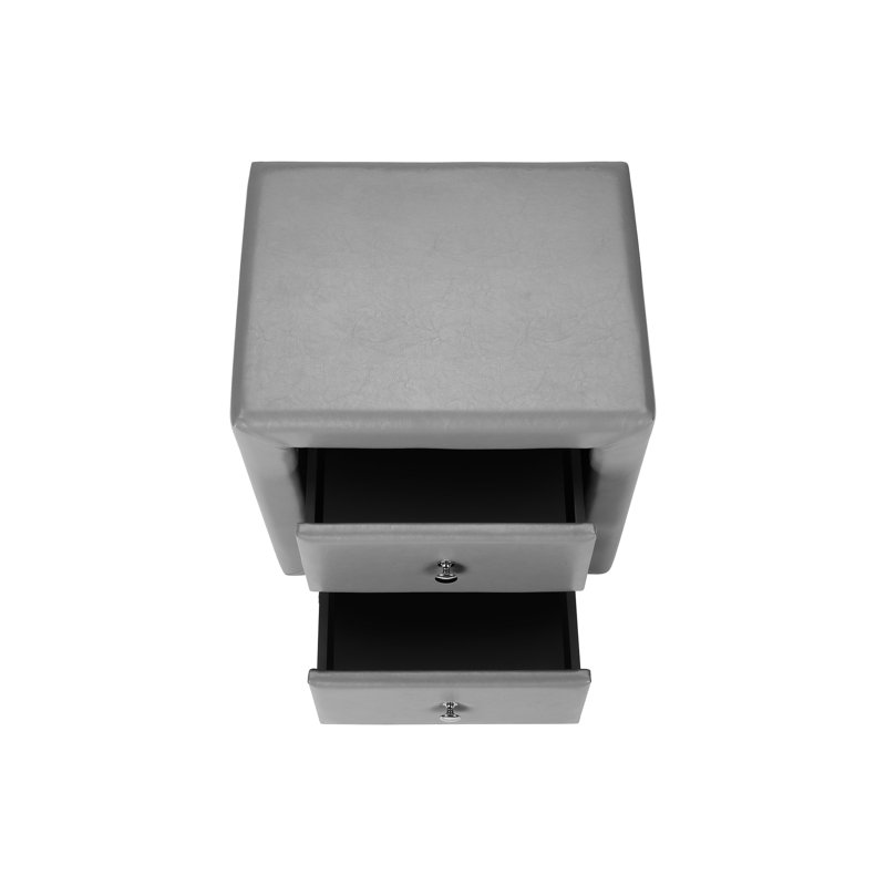 Table de chevet gris en similicuir gris pour chambre à coucher - unité de rangement à 2 tiroirs d'apparence rembourrée