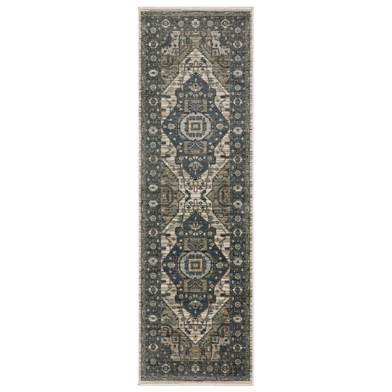Tapis bleu / brun Caia, Tapis de couloir 2 pi 3 po x 7 pi 9 po