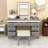 Makeup Vanity Table with 7 Storage Drawers, LED Mirror and Padded Stool-2104897867