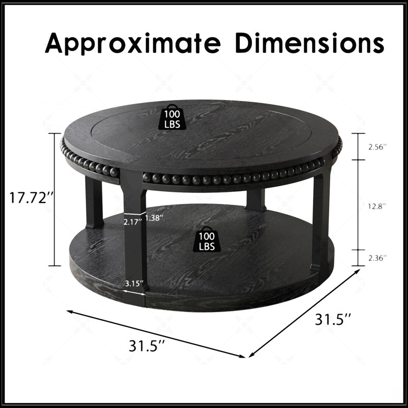 31.5 Inch Round Coffee Table, Black