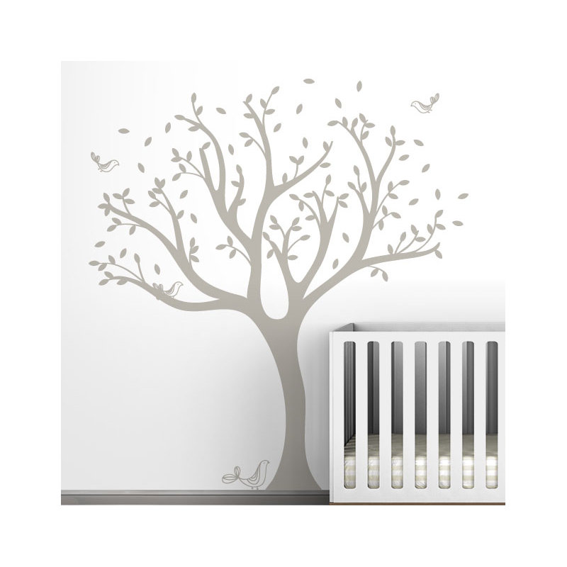 Décalcomanie murale arbre tweet, Gris chaleureux