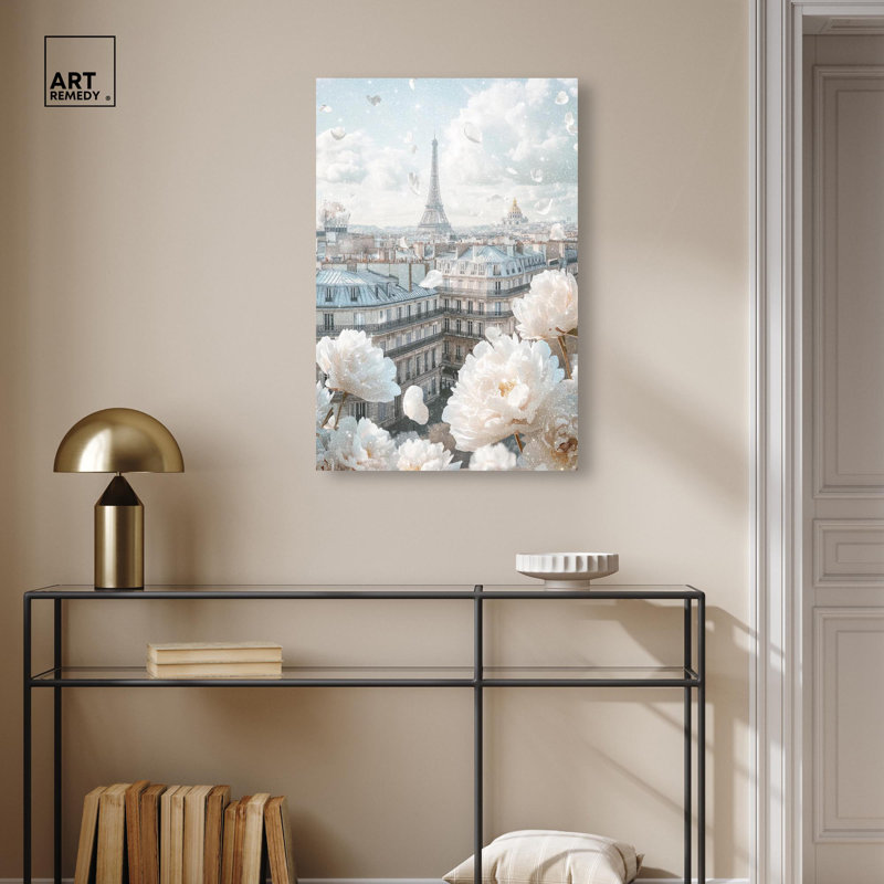 Décoration murale pivoines sur toile Glam , H 36 po x l 24 po, Toile tendue, Peinture sans cadre