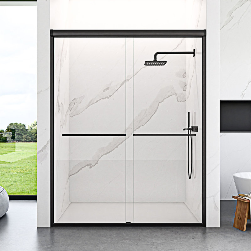 Semi-Frameless Double Sliding Shower Door, Matte Black