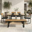 Ensemble de salle à manger 6 pièces en bois d'acacia, table de salle à manger rectangulaire avec 4 chaises rembourrées et 1 banc pour la terrasse, le jardin et la cour-126664703