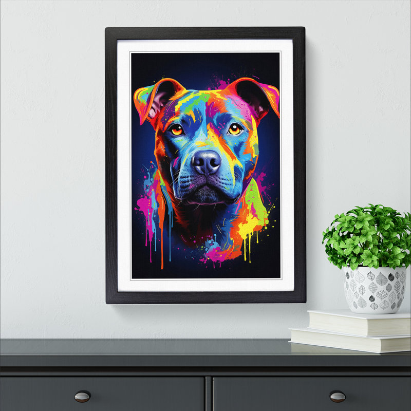 Staffordshire Bull Terrier Colour Field - Single Picture Frame Print on Wood, 34cm H x 25cm W x 2cm D, Black 