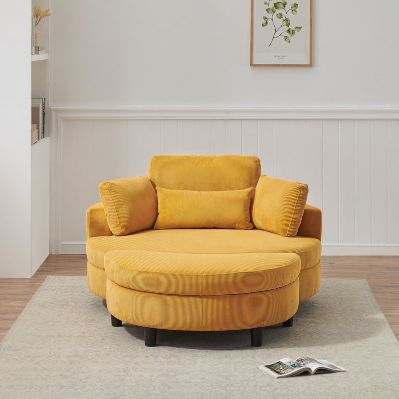Canapé de 51 po en velours côtelé beige avec deux coussins décoratifs et un coussin de taille avec un plateau supplémentaire pour des sièges confortables convenant aux petits appartements