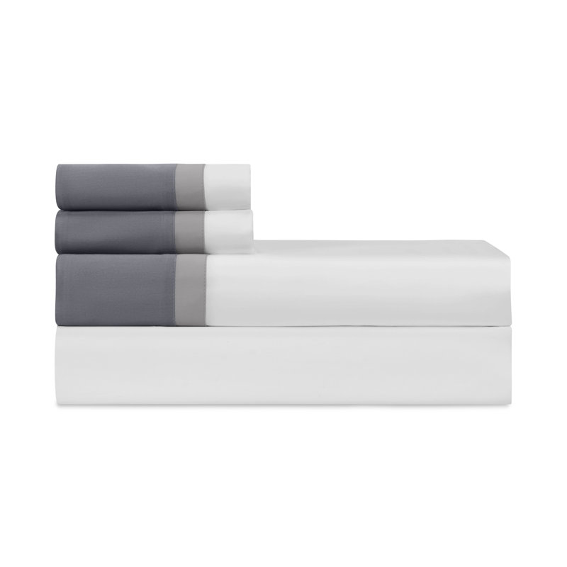 Borders Sateen Sheet Set, California King, Pebble/Chrome/Grisaglia Gray