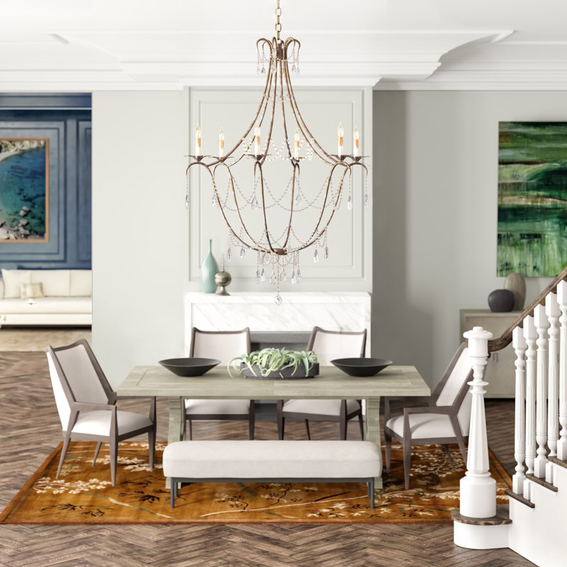 Elizabeth 6 - Light Candle Style Empire Chandelier with Crystal Accents, Rhine Gold