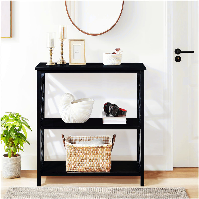 Console Table 3-Tier With Storage Shelves, Black