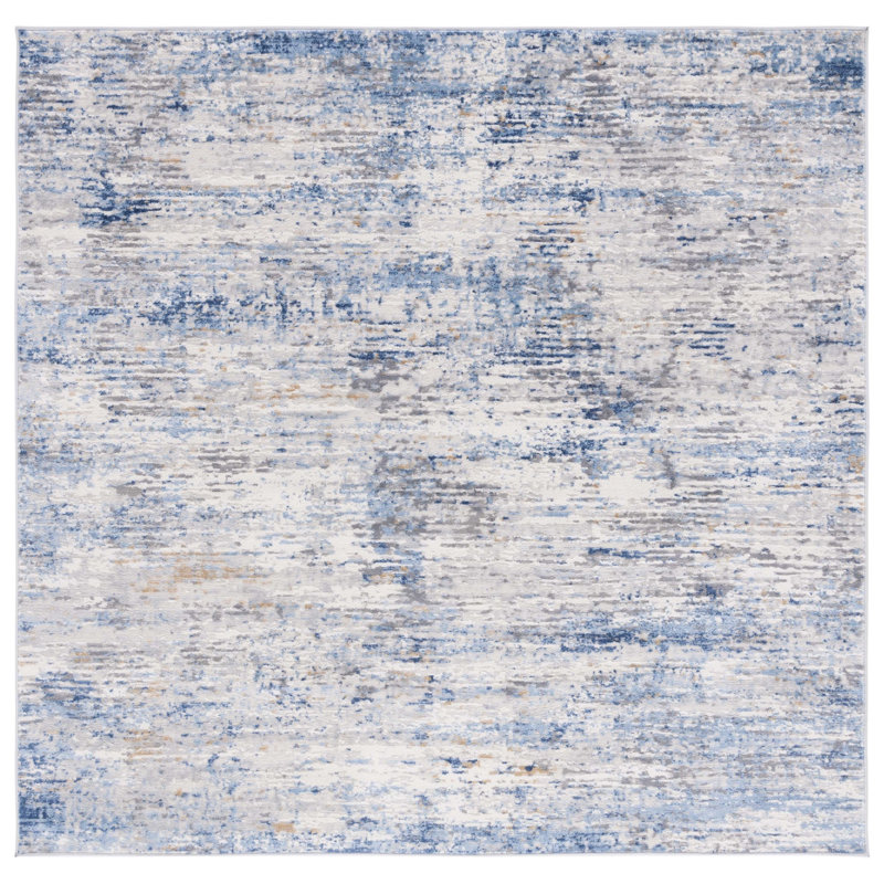 Adalee Abstract Ivory/Blue Area Rug, Square 6'7"