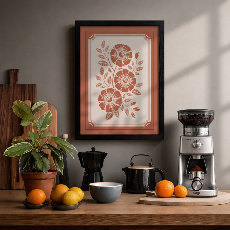 Symmetrical Blooms Botanical - Print, A2 - 59.4 x 42.0 cm, Black
