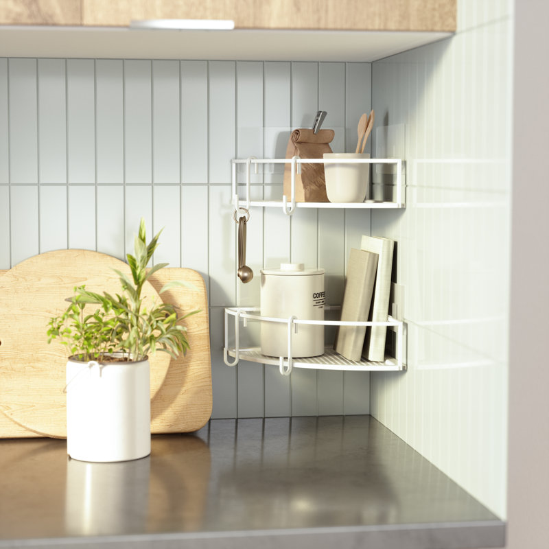 White Metal Corner Shower Caddy Set with Suction Mount