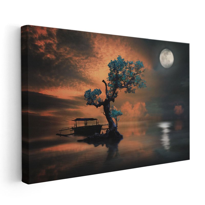 Branches turquoise au clair de lune, H 32 po x l 48 po