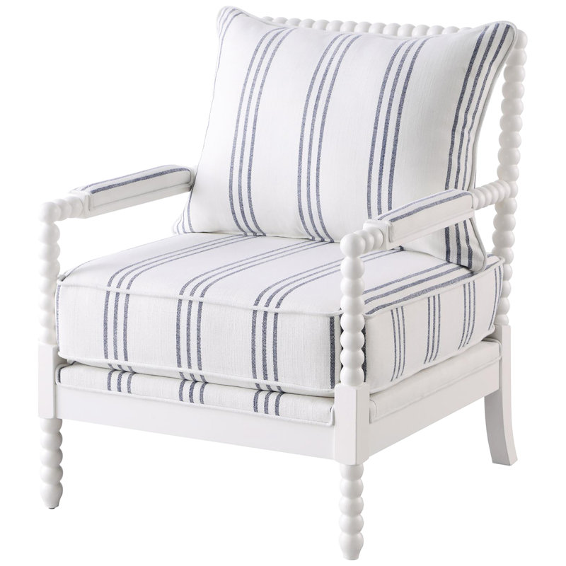 34" Deep Accent Chair With Navy Stripes, White Upholstery Stripe - Adds A Fresh Look