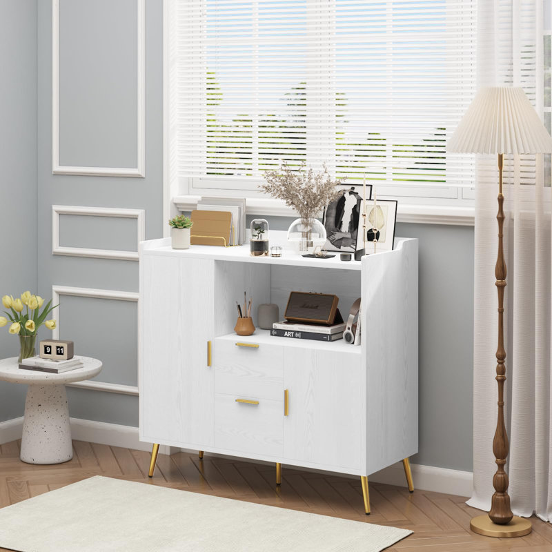 40" Sideboard Buffet Cabinet 2-Pack with Drawers, Shelves & Doors, Modern Coffee Bar Station, White