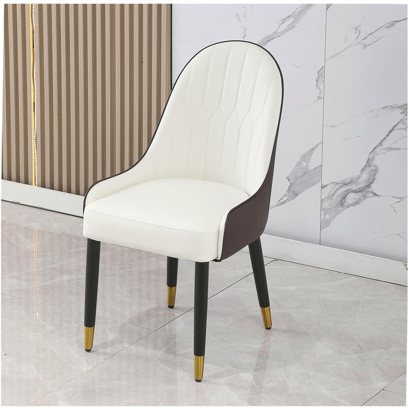 Chaise de salle à manger avec pieds en similicuir blanc et brun (ensemble de 2)