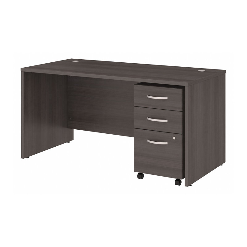 Studio C Executive Office Desk with Mobile File Cabinet, Storm Gray, 29.84" H x 59.45" W x 29.37" D