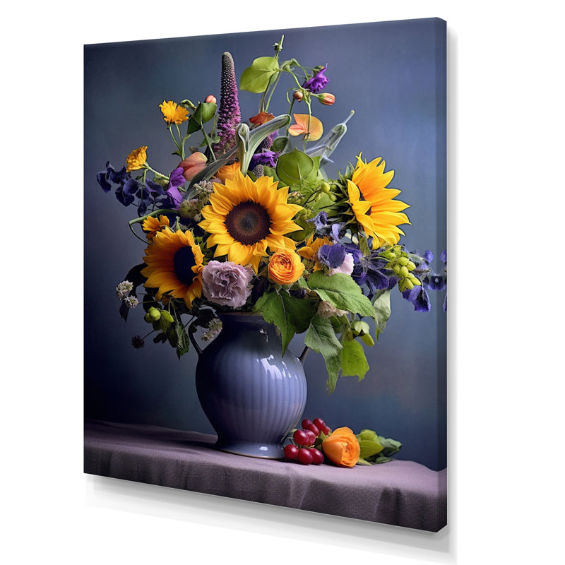 Nature morte avec des tournesols dans un vase I - impression, H 32 po x l 16 po x P 1 po, Toile tendue