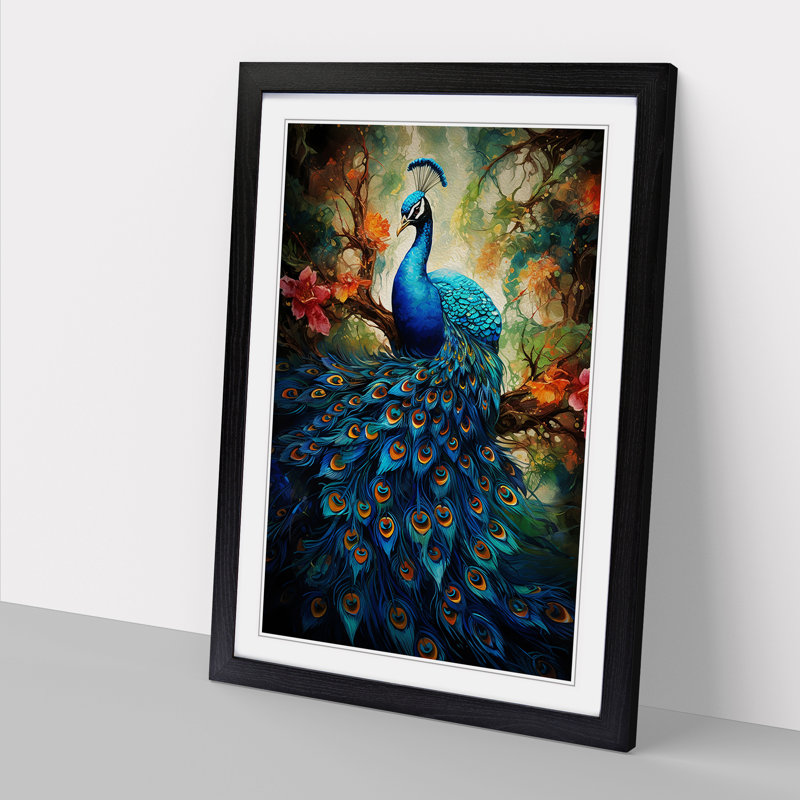 Peacock Contemporary - Single Picture Frame Print on Wood, 34cm H x 25cm W x 2" D, Black Framed