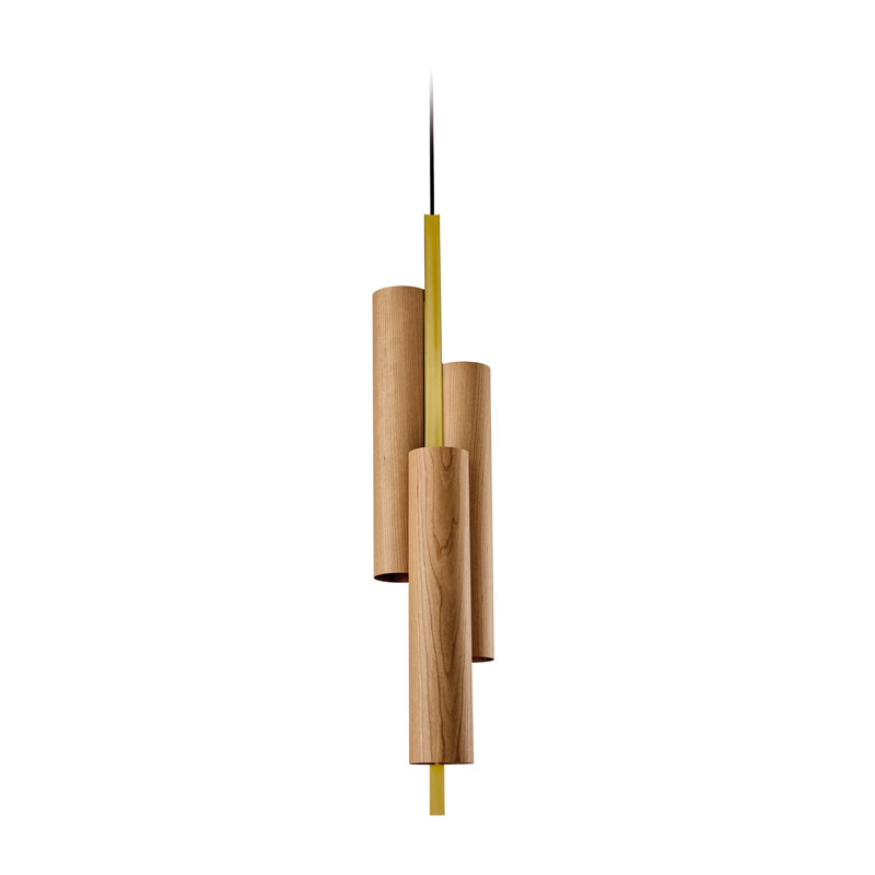 Black Note 3 - Light LED Pendant, Natural Beech, Gold