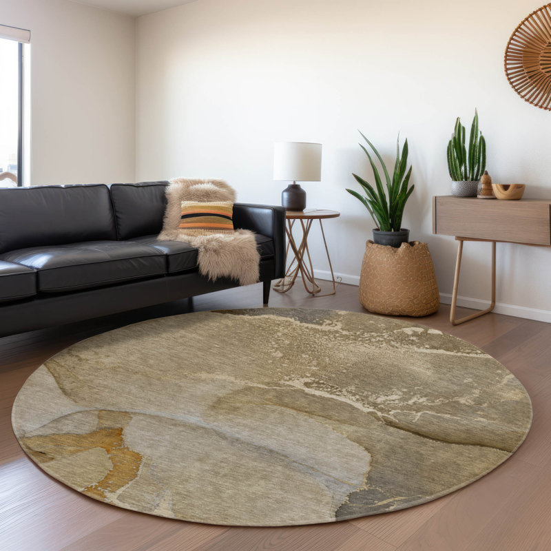 Premium Machine Washable Cerrito AMF517 Brown Rug, Round 8'