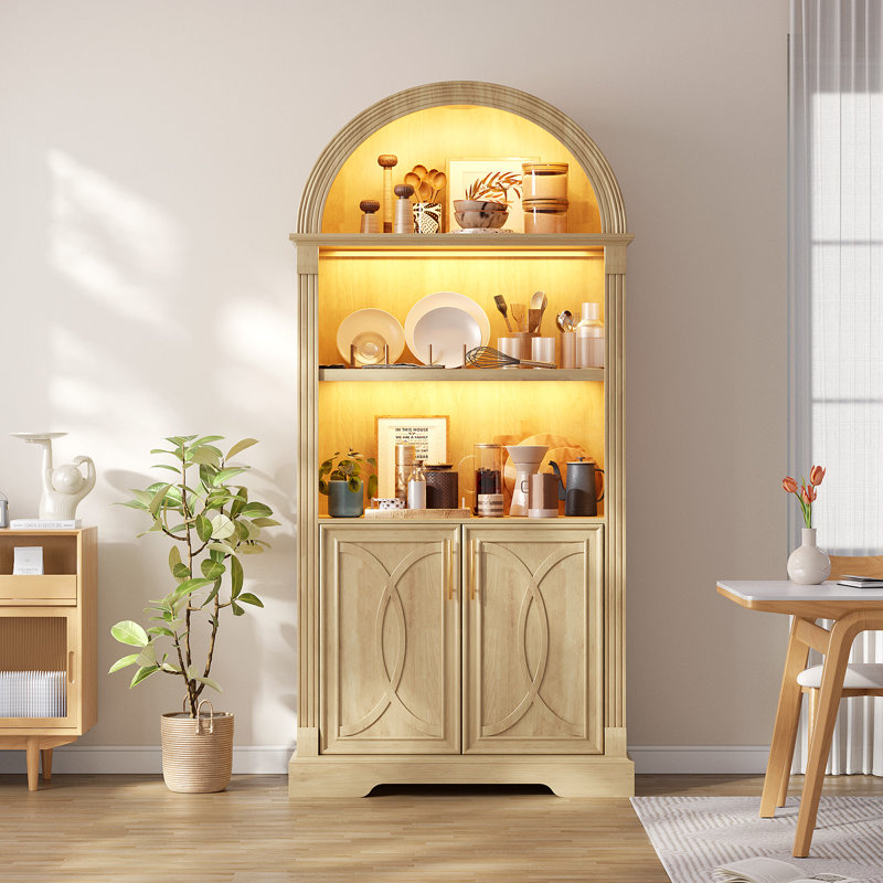 70''H x 31.4''W  Arched Dining Hutch, Oak