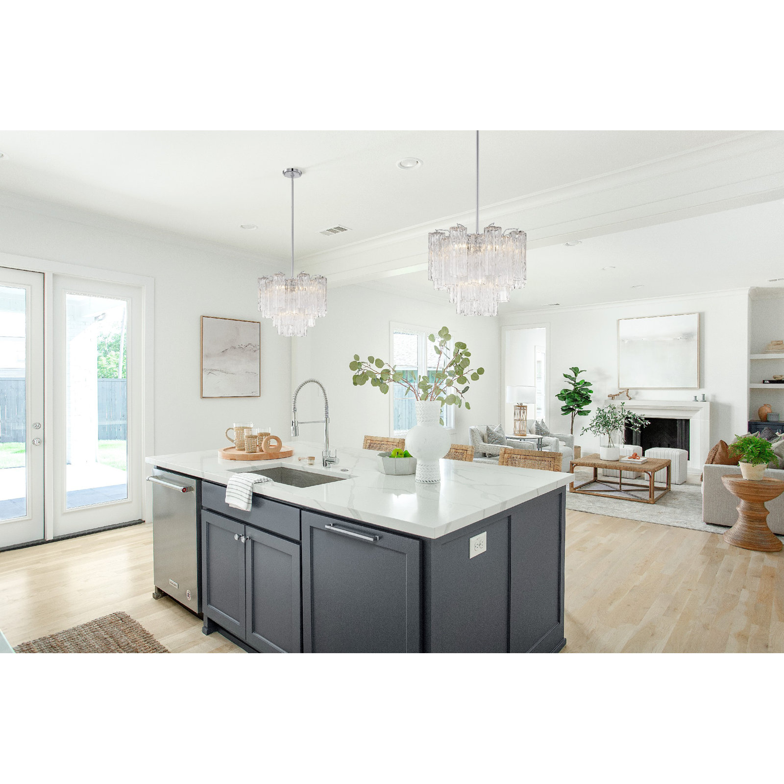 Arras Dimmable Tiered Chandelier, 13.75" H x 17.75" W x 17.75" D, Polished Chrome, Off White